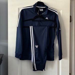Adidas Big Boys track jacket and pants in blue 3 white stripes Size L (14-16)